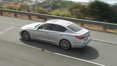 Overhead shot of the INFINITI Q50 driving on the highway