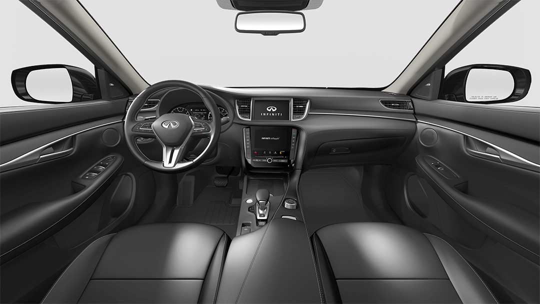 2024 QX50 interior with Graphite Leatherette and Dark Aluminum Interior Trim Accents