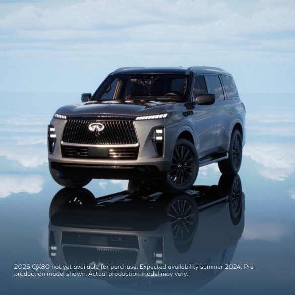 Front profile view of the all-new 2025 INFINITI QX80 luxury SUV