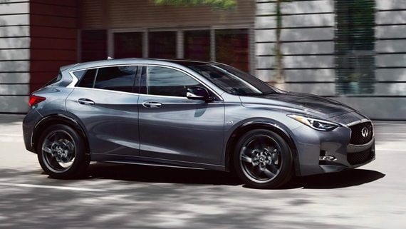Passenger-Side Profile View Of The 2019 INFINITI QX30 Exterior Shown In Graphite Shadow Color