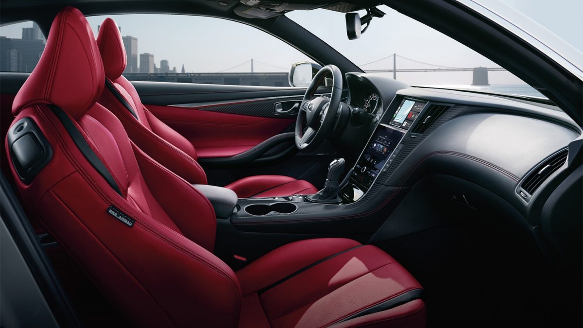 INFINITI Q60 with a red leather interior